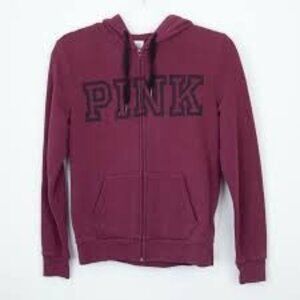 PINK Women's Hoodie Sweatshirt Front Zip Maroon Size L Casual Lounge Athletic
